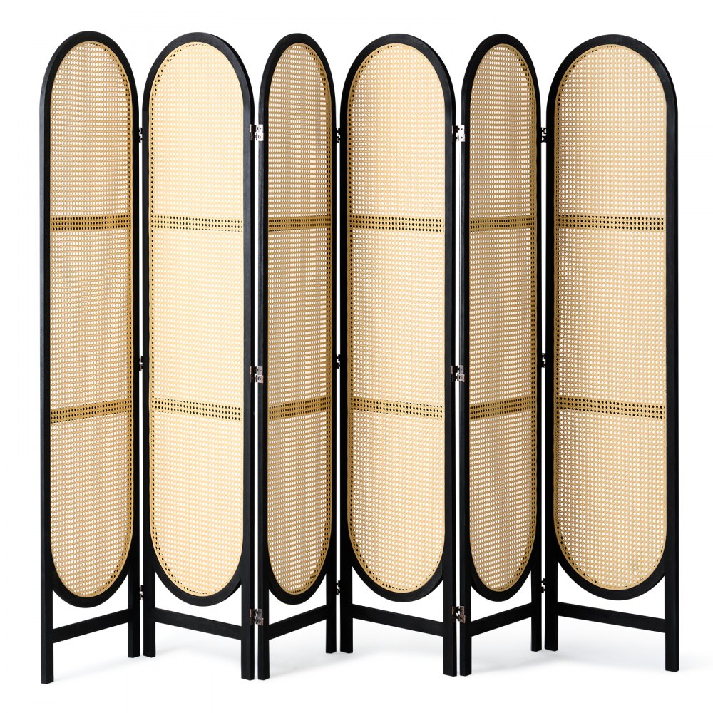 SS-008-6P-BL - Vintage 6-Panel Rattan Room Divider with 360° Rotation