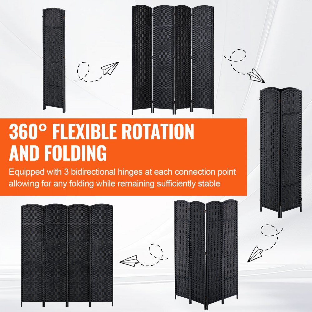 240801 - 4-Panel Rattan Room Divider with Durable Wood Frame