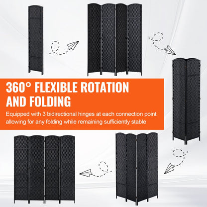 240801 - 4-Panel Rattan Room Divider with Durable Wood Frame