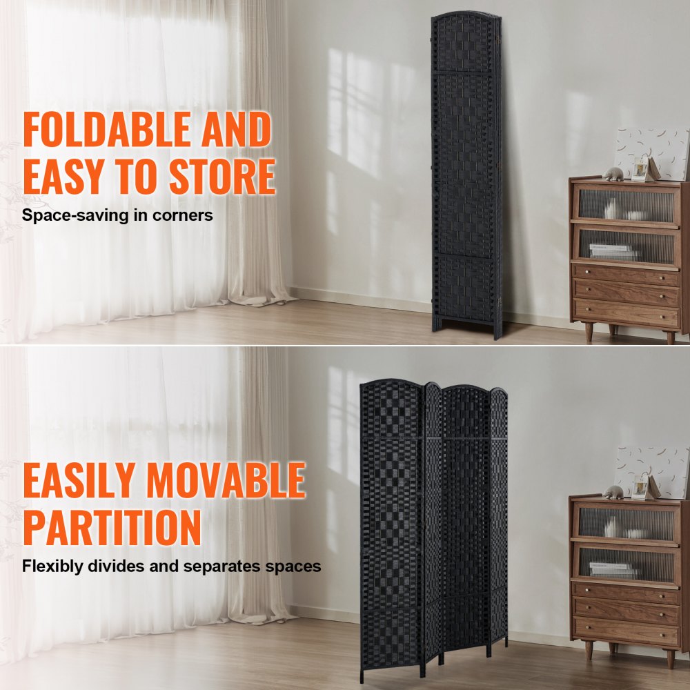 240801 - 4-Panel Rattan Room Divider with Durable Wood Frame