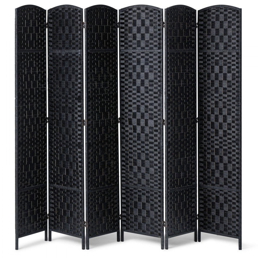 240802 - 6-Panel Rattan Room Divider with Wooden Frame and 360° Flexibility