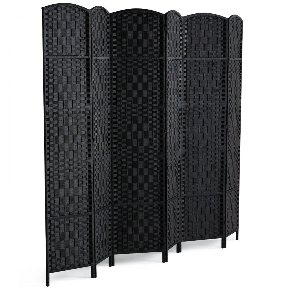 240802 - 6-Panel Rattan Room Divider with Wooden Frame and 360° Flexibility