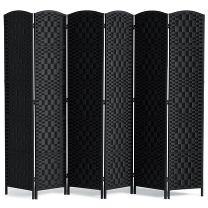 240802 - 6-Panel Rattan Room Divider with Wooden Frame and 360° Flexibility
