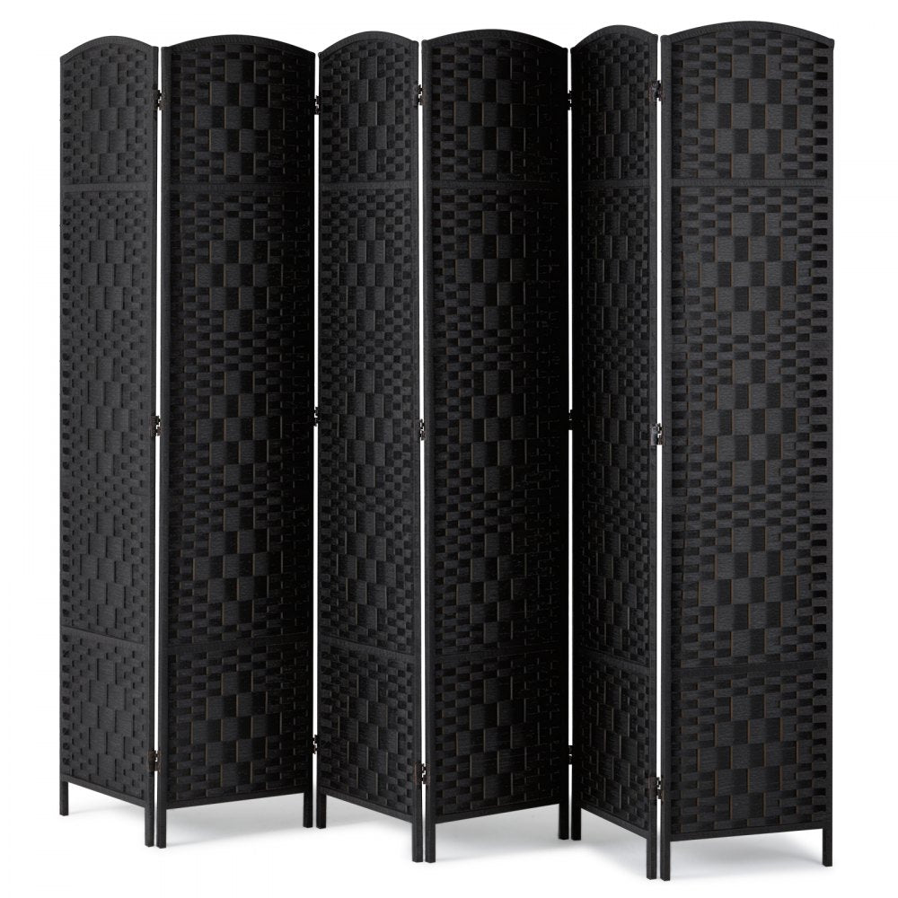 240802 - 6-Panel Rattan Room Divider with Wooden Frame and 360° Flexibility