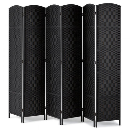 240802 - 6-Panel Rattan Room Divider with Wooden Frame and 360° Flexibility