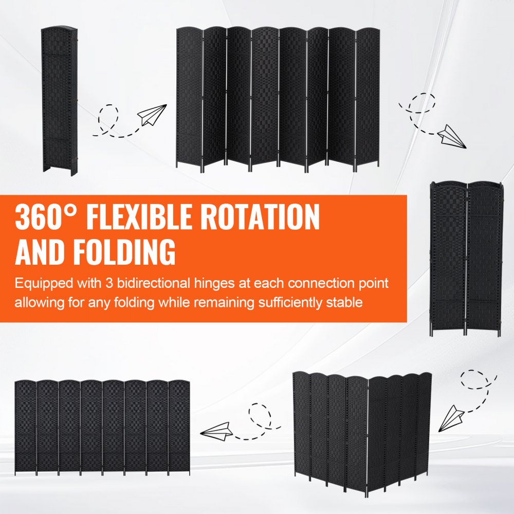 240803 - 8-Panel Rattan Room Divider with Solid Wood Frame