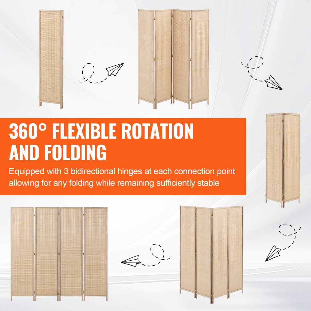 240804 - Handwoven Bamboo Room Divider with 360° Flexibility