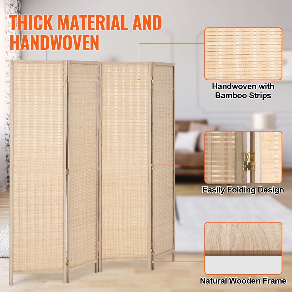 240804 - Handwoven Bamboo Room Divider with 360° Flexibility