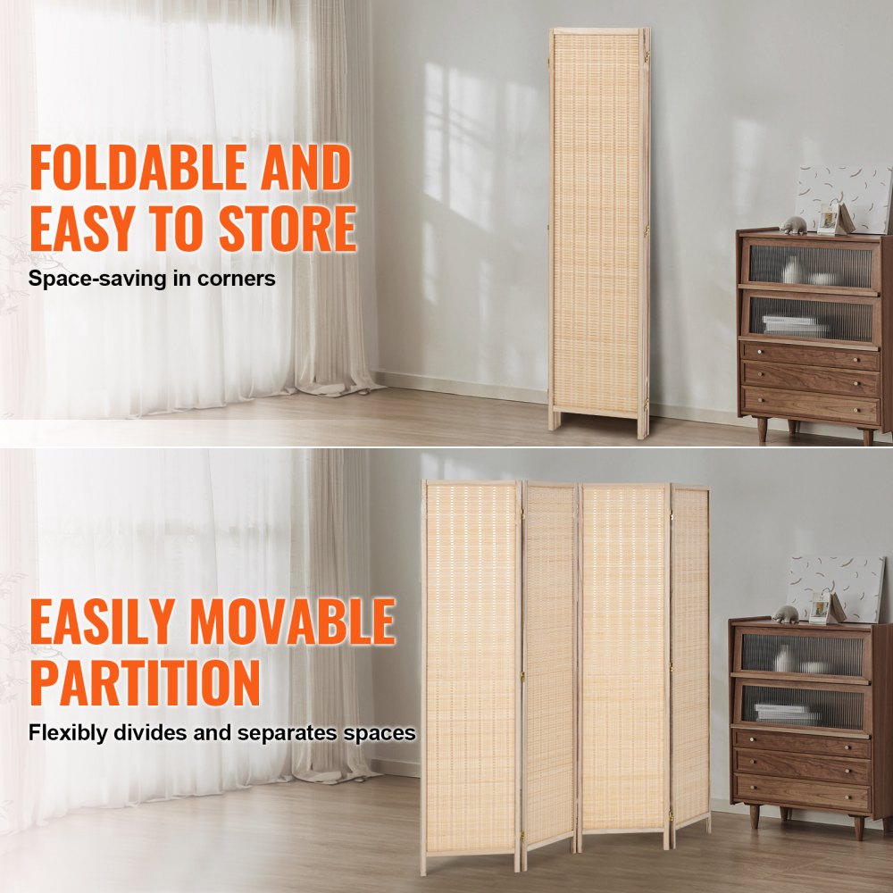 240804 - Handwoven Bamboo Room Divider with 360° Flexibility