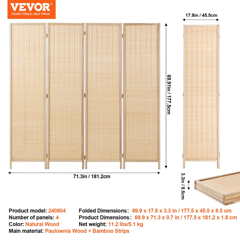 240804 - Handwoven Bamboo Room Divider with 360° Flexibility