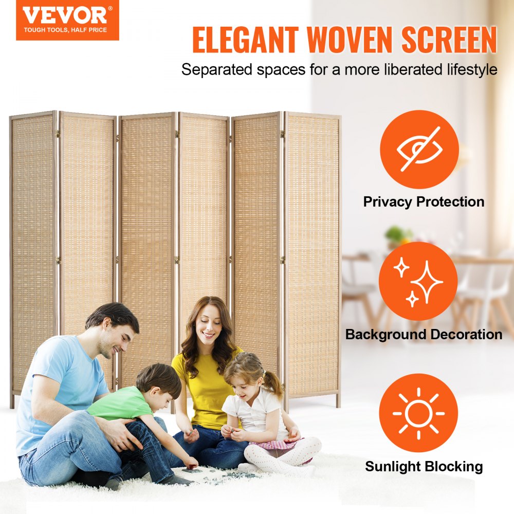 240805 - 6-Panel Handwoven Bamboo Room Divider with 360° Flexibility