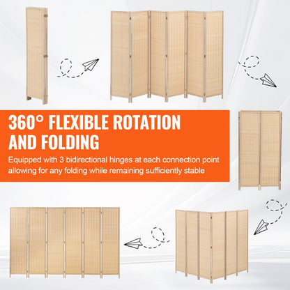 240805 - 6-Panel Handwoven Bamboo Room Divider with 360° Flexibility