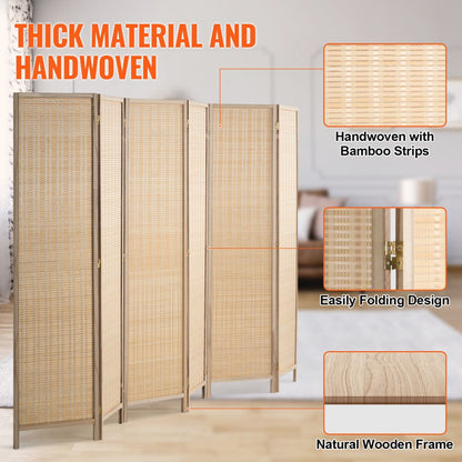 240805 - 6-Panel Handwoven Bamboo Room Divider with 360° Flexibility