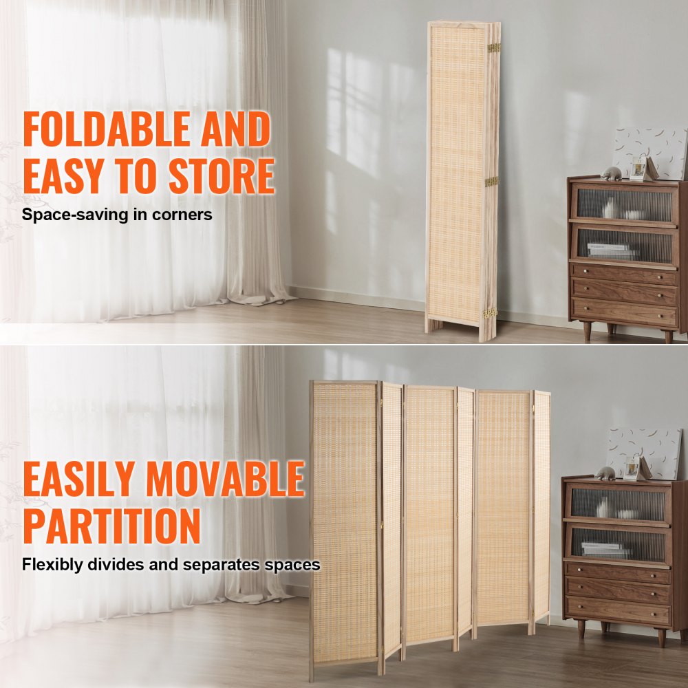 240805 - 6-Panel Handwoven Bamboo Room Divider with 360° Flexibility