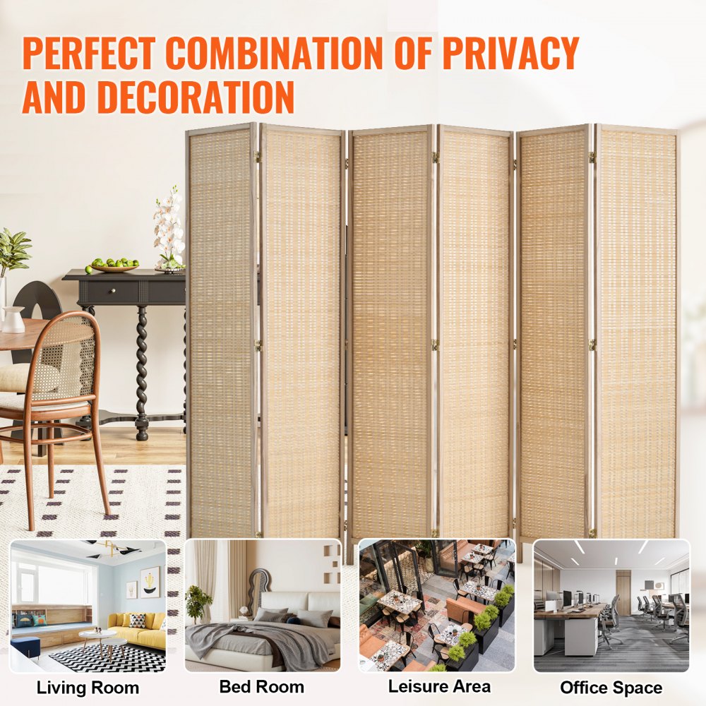 240805 - 6-Panel Handwoven Bamboo Room Divider with 360° Flexibility