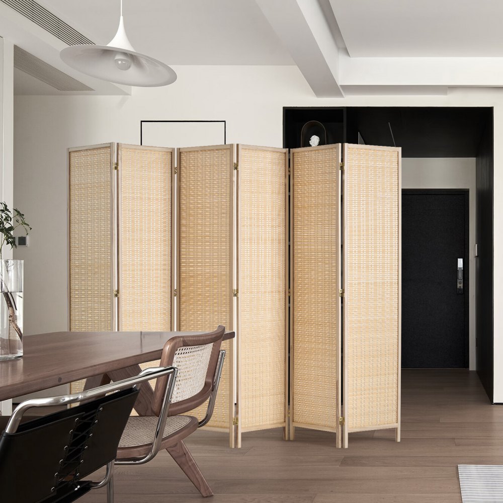 240805 - 6-Panel Handwoven Bamboo Room Divider with 360° Flexibility