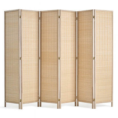 240805 - 6-Panel Handwoven Bamboo Room Divider with 360° Flexibility