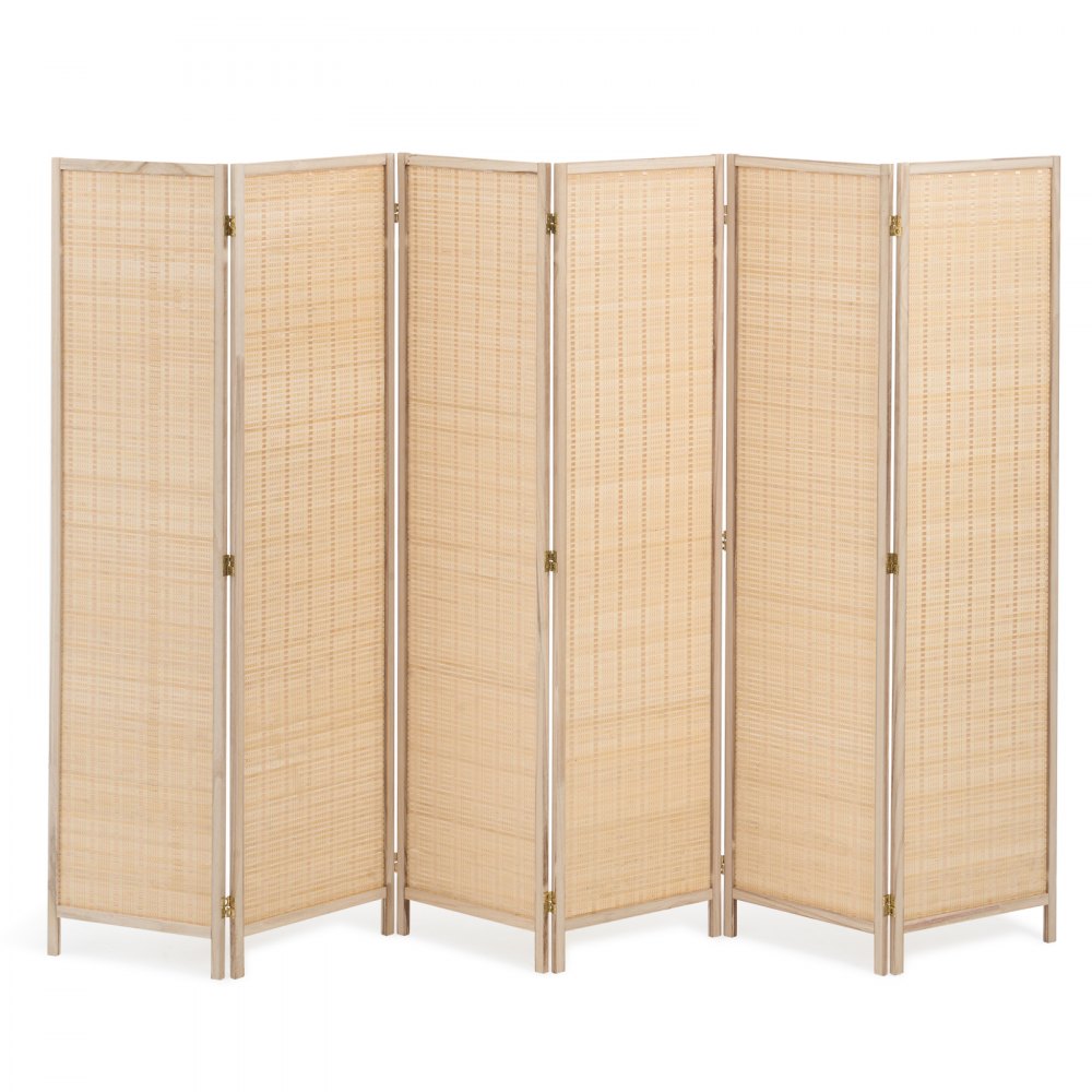 240805 - 6-Panel Handwoven Bamboo Room Divider with 360° Flexibility