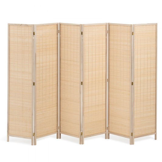 240805 - 6-Panel Handwoven Bamboo Room Divider with 360° Flexibility