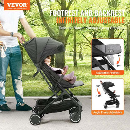 C628 - Adjustable Infant Stroller with Bassinet Mode, Black, 33 lbs