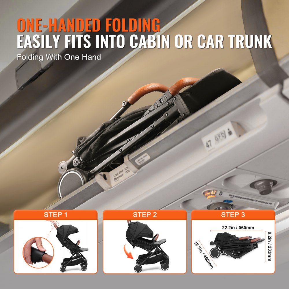 C628 - Adjustable Infant Stroller with Bassinet Mode, Black, 33 lbs