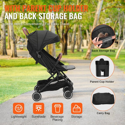 C628 - Adjustable Infant Stroller with Bassinet Mode, Black, 33 lbs