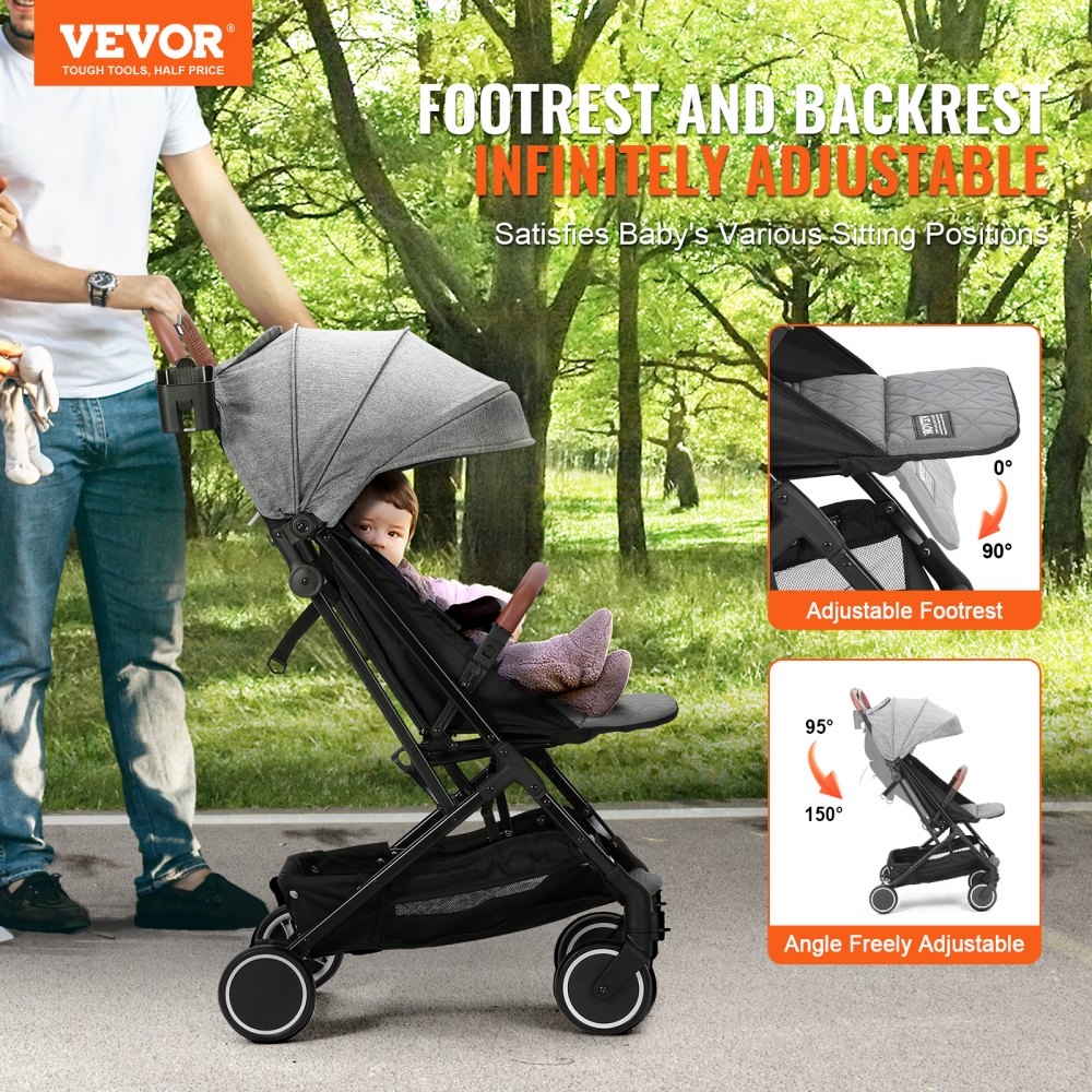 C628 - Adjustable Dark Grey Baby Stroller, Newborn to Toddler