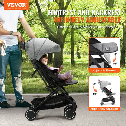 C628 - Adjustable Dark Grey Baby Stroller, Newborn to Toddler