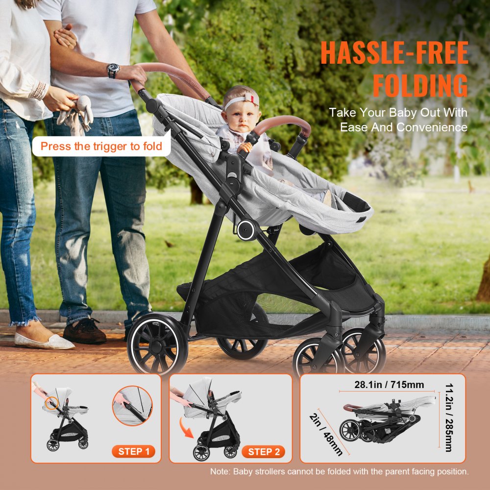 M003 - Durable Carbon Steel Baby Stroller with Bassinet & Reversible Seat