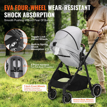 M003 - Durable Carbon Steel Baby Stroller with Bassinet & Reversible Seat