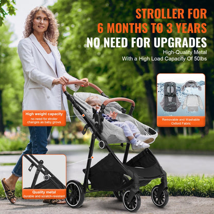 M003 - Durable Carbon Steel Baby Stroller with Bassinet & Reversible Seat
