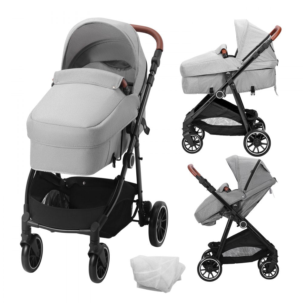M003 - Durable Carbon Steel Baby Stroller with Bassinet & Reversible Seat