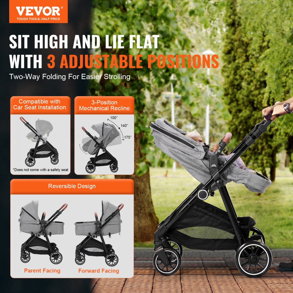 M003 - Adjustable Backrest Baby Stroller & Bassinet for Infants and Toddlers