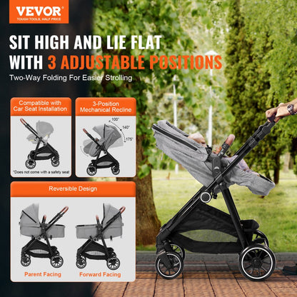 M003 - Adjustable Backrest Baby Stroller & Bassinet for Infants and Toddlers