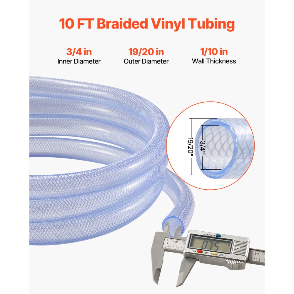 FR1-1924010-C - 10FT Clear PVC Tubing, 3/4" ID for Liquid & Gas Transport