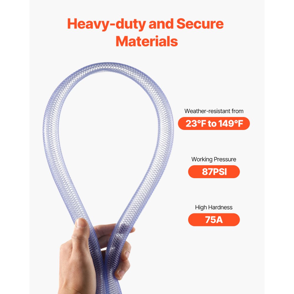 FR1-1924010-C - 10FT Clear PVC Tubing, 3/4" ID for Liquid & Gas Transport