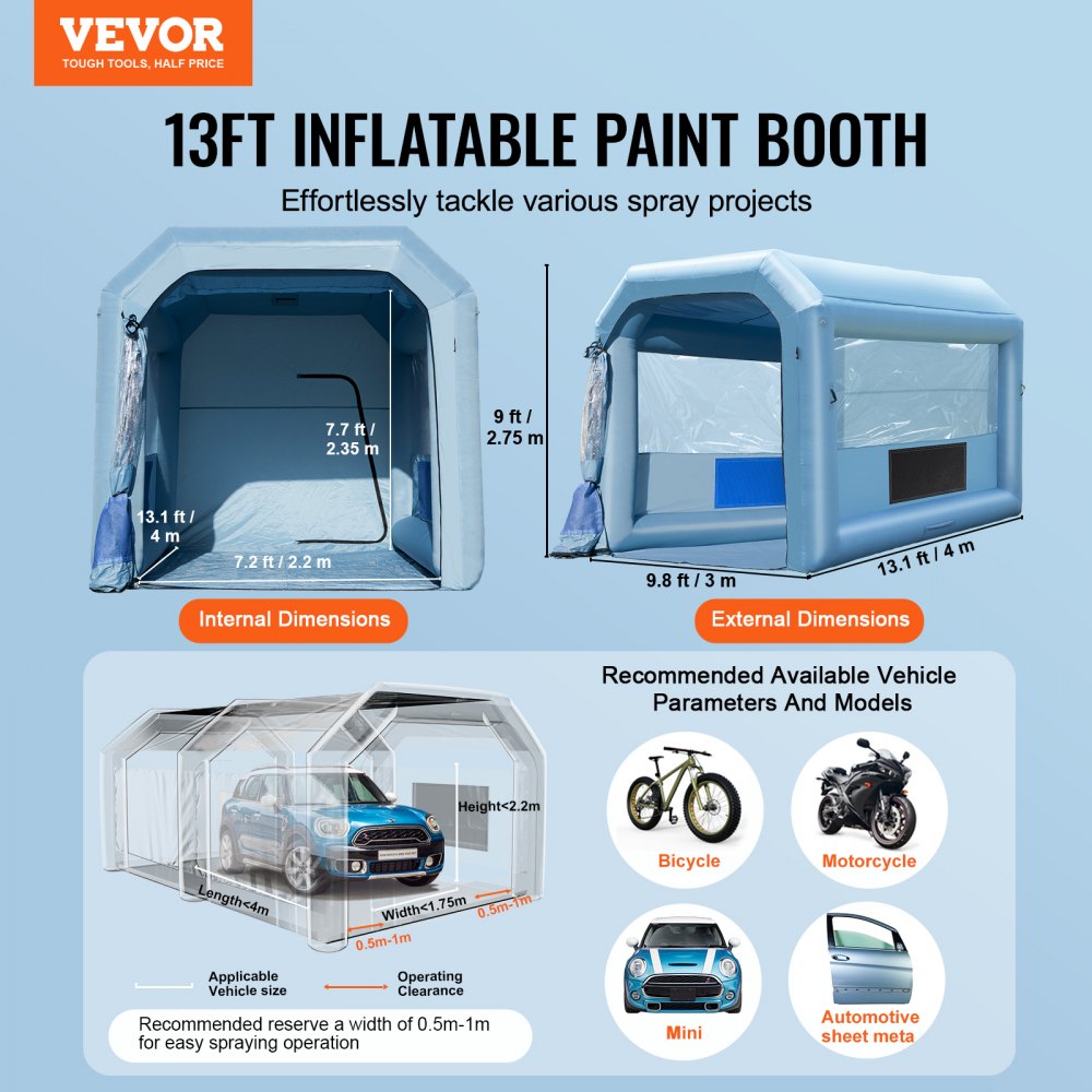 GZYJXKF04 - 13.1ft Inflatable Paint Booth for Clean & Efficient Painting