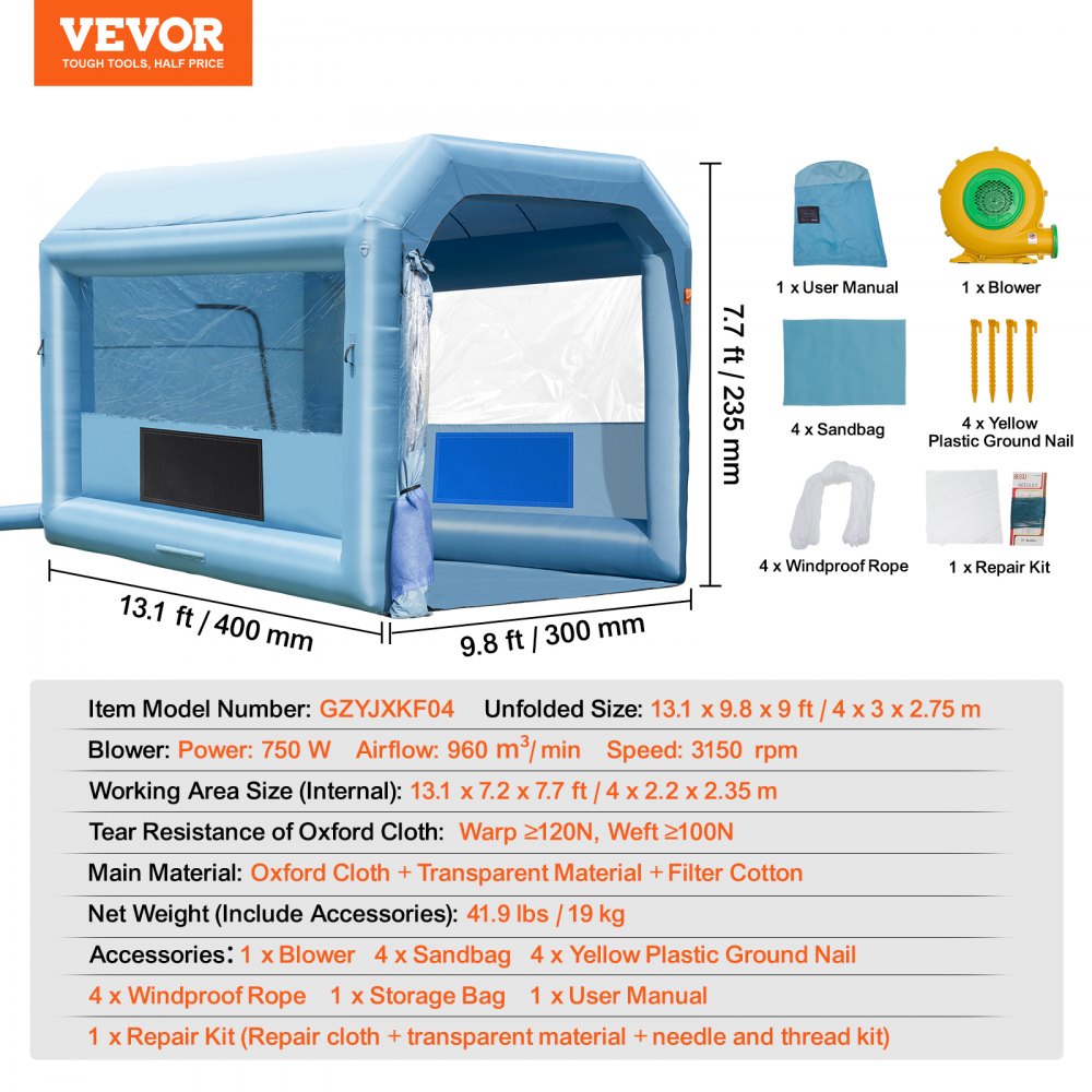 GZYJXKF04 - 13.1ft Inflatable Paint Booth for Clean & Efficient Painting