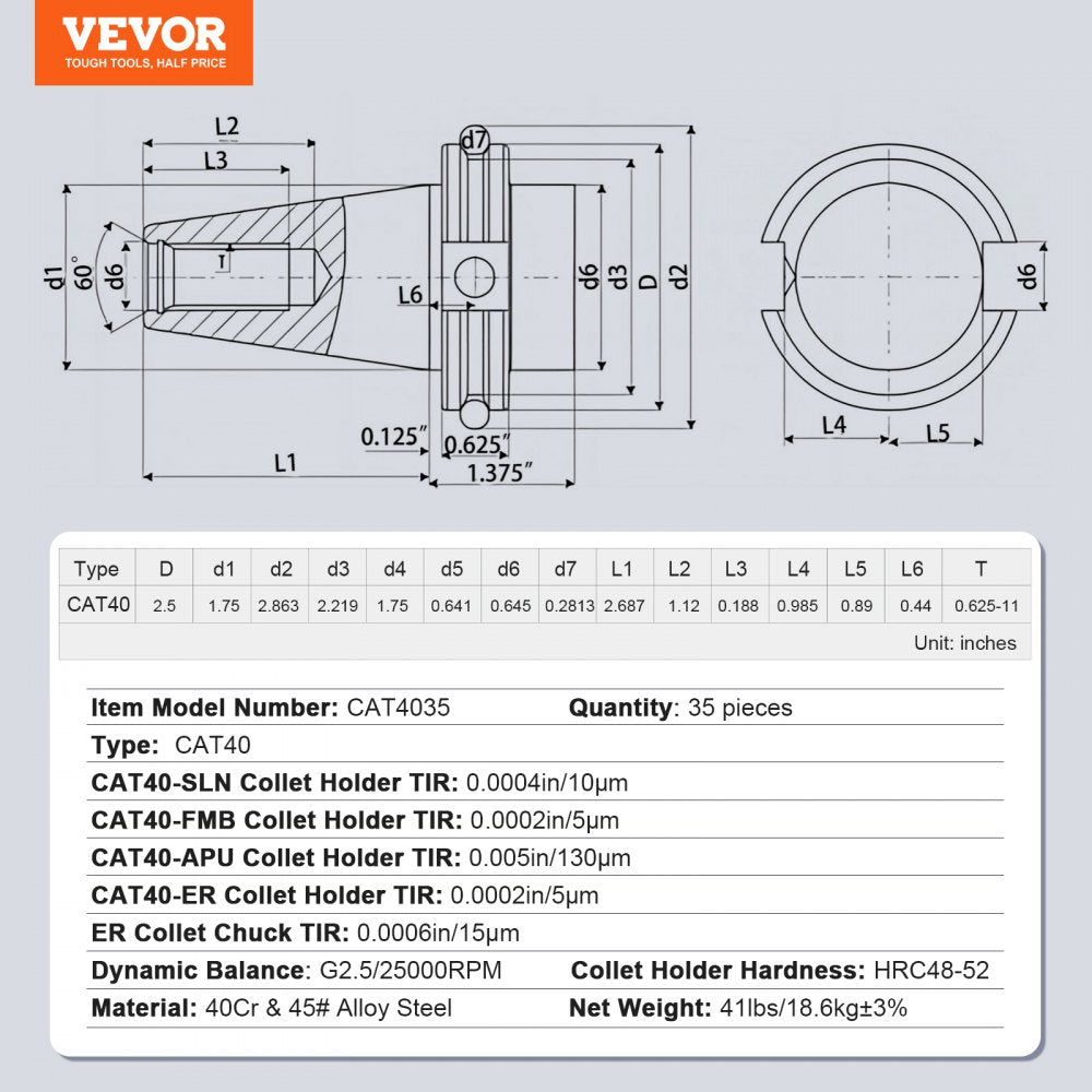 CAT4035 - Precision CAT40 Collet Holder Set with 35 Pieces for Milling