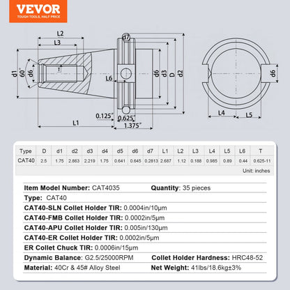 CAT4035 - Precision CAT40 Collet Holder Set with 35 Pieces for Milling