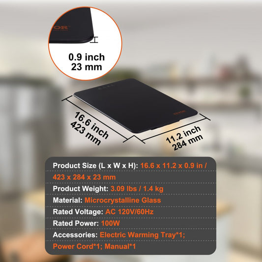 YD-302C-J-42+28S - 16.5" x 11" Portable Electric Warming Tray with Temperature Control
