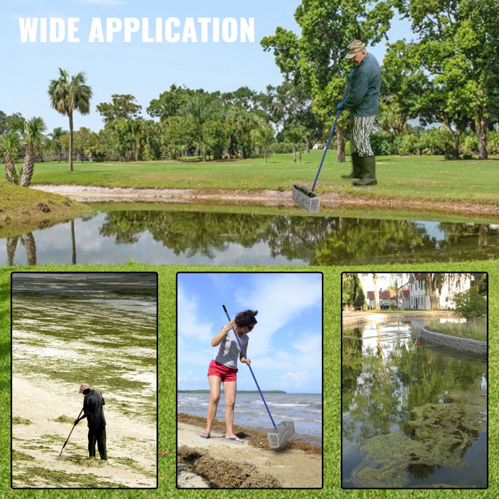 010876613353 - 165" Durable Sand Rake for Efficient Beach & Pond Cleaning