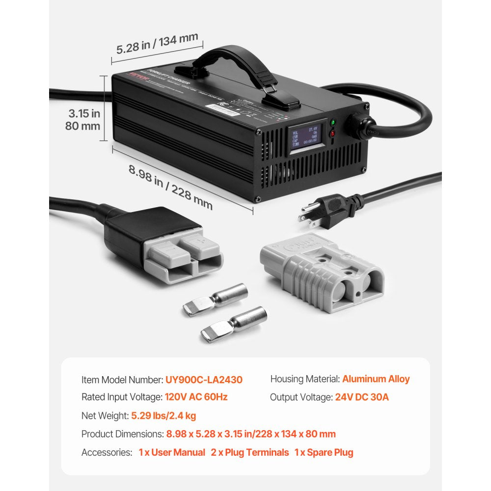 UY900C-LA2430 - 24V 30A Smart Forklift Battery Charger with OLED Display