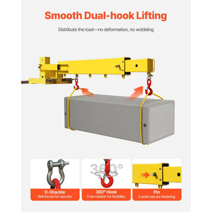 6000LBS Forklift Crane - Adjustable Dual Hook & 360° Rotate Boom