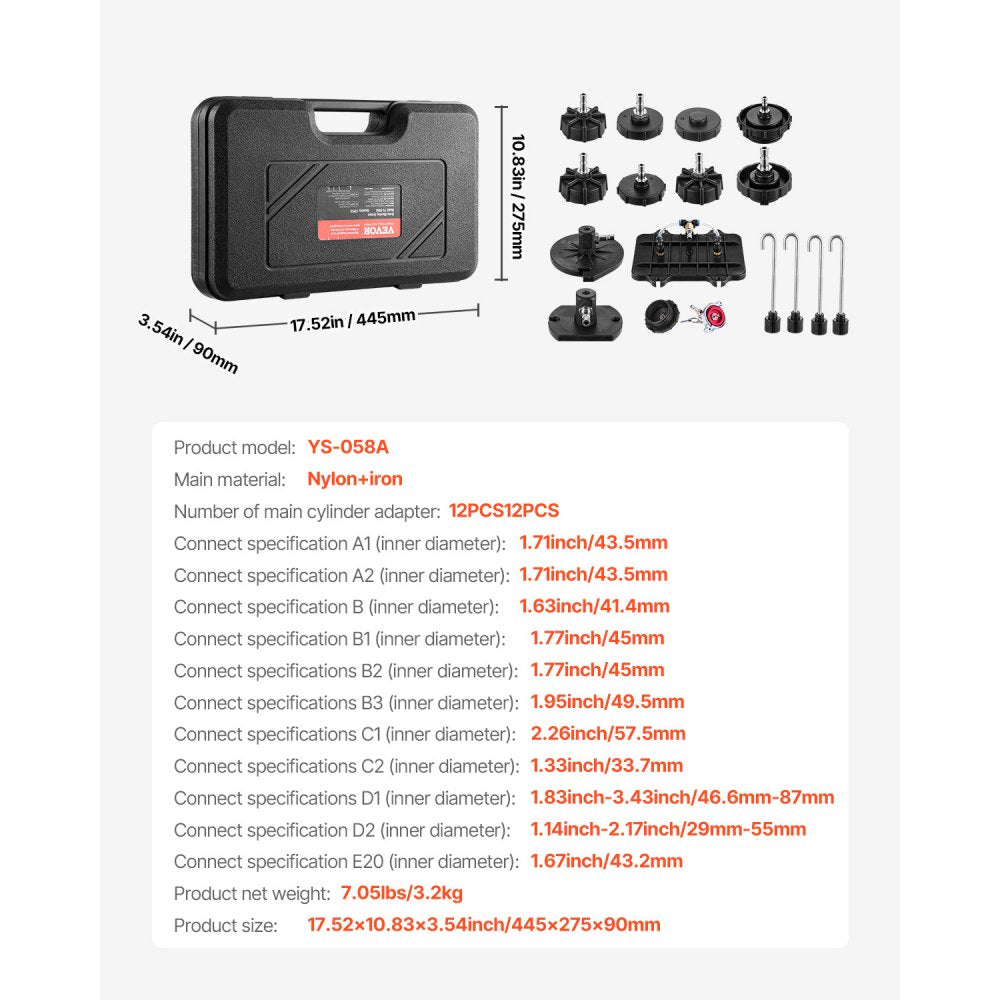 YS-058A - 12-Piece Brake Bleeder Adapter Set for Most Vehicles