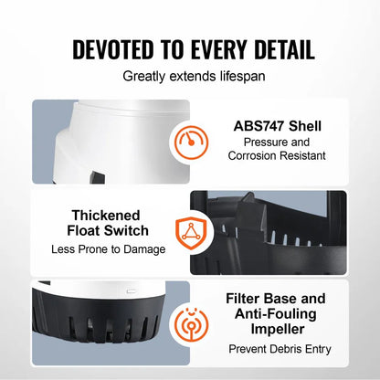 NMBP11-G1100-40-12 - 1100 GPH Automatic Bilge Pump for Boats