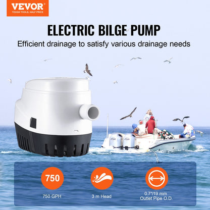 NMBP11-G750-30-12 - VEVOR 750 GPH Bilge Pump with Auto Activation