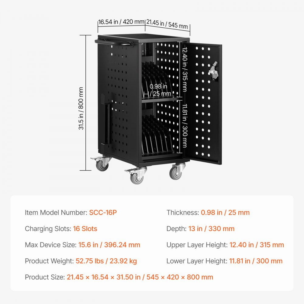 SCC-16P - 15.6" Mobile Laptop Charging Cart with 16 Slots
