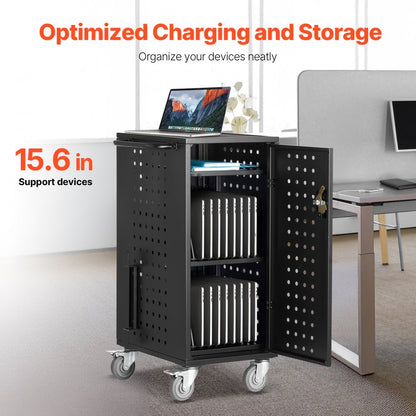 SCC-20P - 20-Device Metal Laptop Cart with Lockable Wheels
