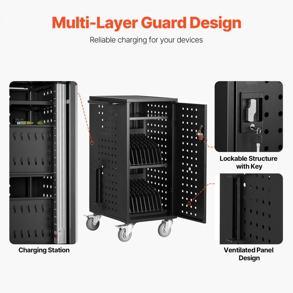 SCC-20P - 20-Device Metal Laptop Cart with Lockable Wheels